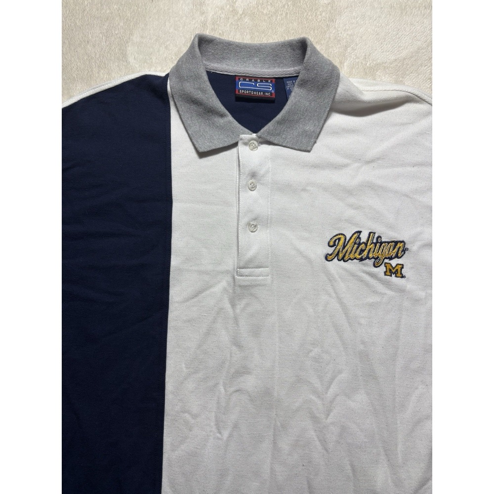 Michigan University Vintage Two Tone Striped Polo Shirt Size Large - Picture 5 of 10